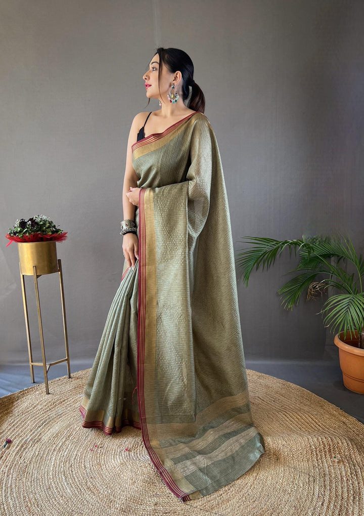 Saphire Grey Soft Silk Sarees with Zari Chex Weaving - PAHRAVA