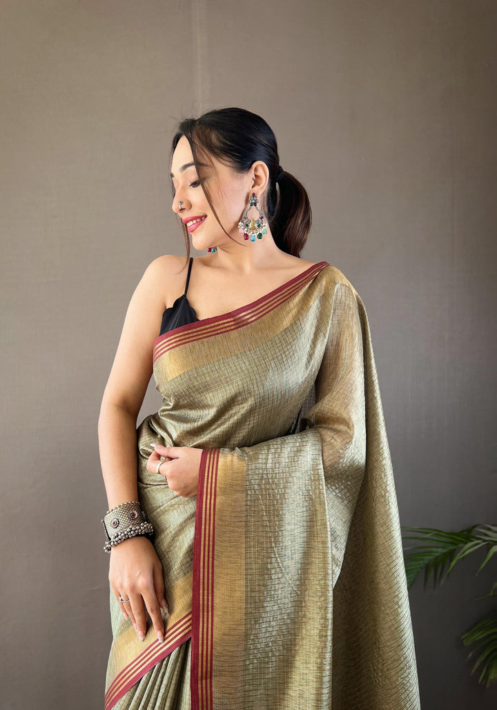 Saphire Grey Soft Silk Sarees with Zari Chex Weaving - PAHRAVA