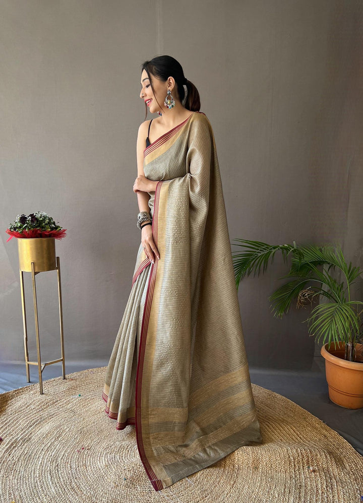 Pastel Green Soft Silk Sarees with Zari Chex Weaving - PAHRAVA