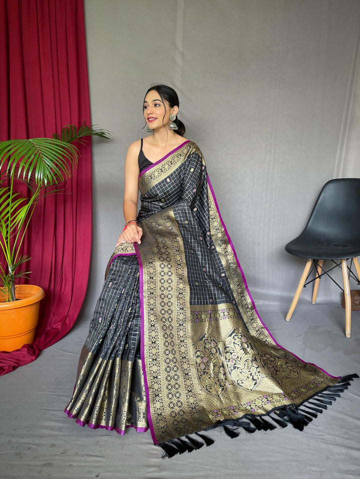 Dark Grey Kanjeevaram Handloom Silk Saree - PAHRAVA