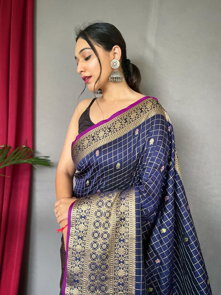 Navy Blue Kanjeevaram Handloom Silk Saree - PAHRAVA