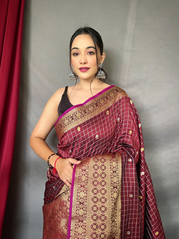 Maroon Kanjeevaram Handloom Silk Saree - PAHRAVA