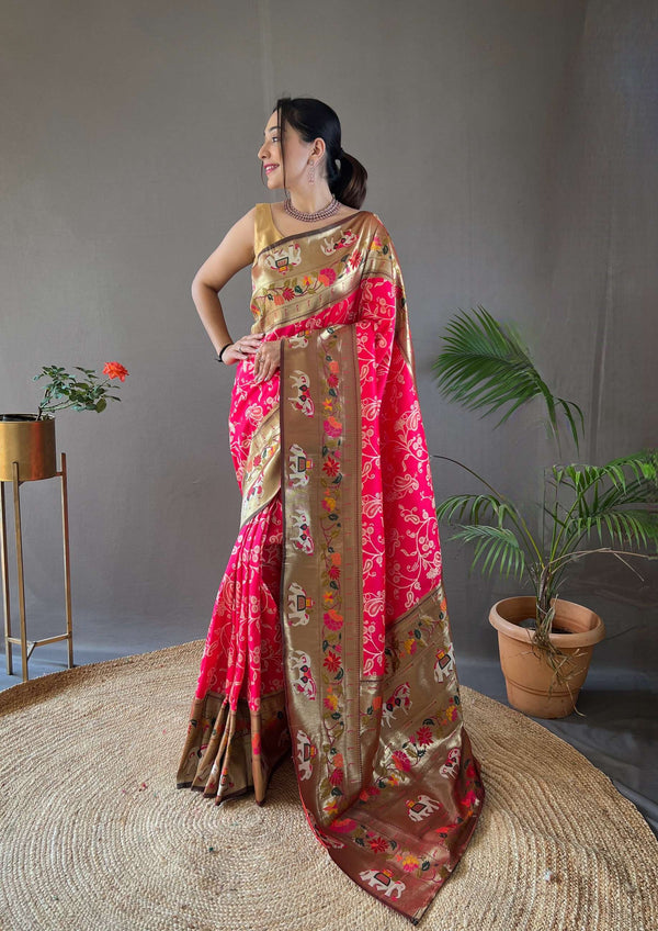 Prism Pink Paithani And Patola Silk Saree - PAHRAVA