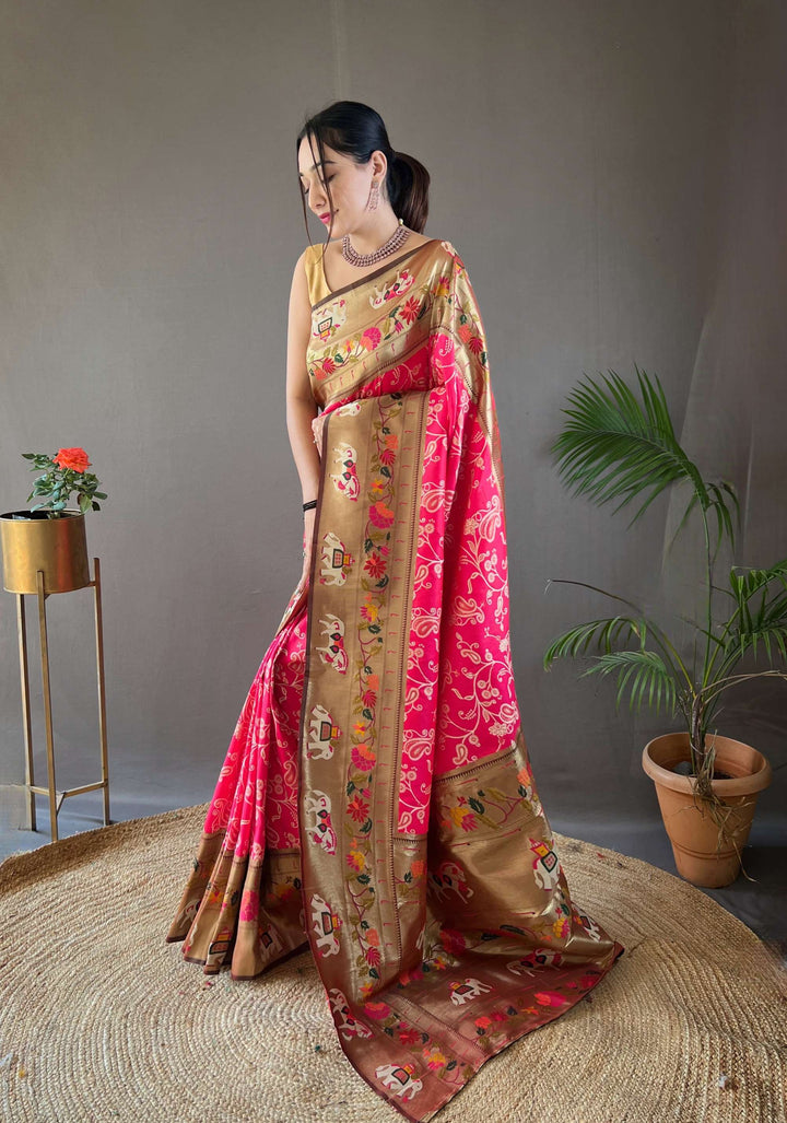 Prism Pink Paithani And Patola Silk Saree - PAHRAVA