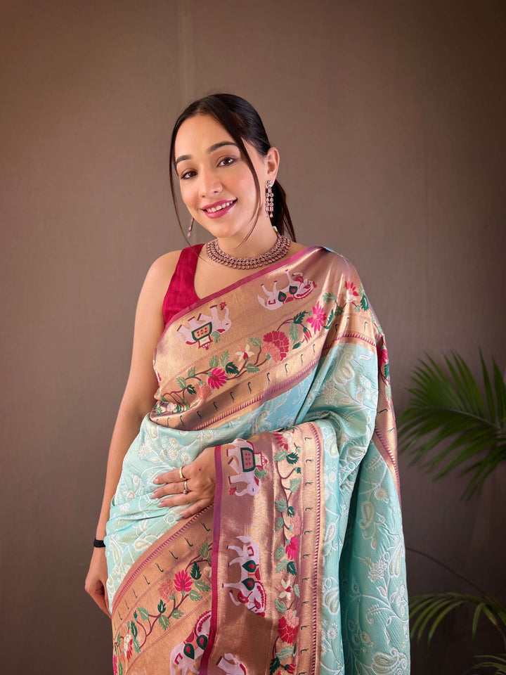 Sky Blue Paithani And Patola Silk Saree - PAHRAVA