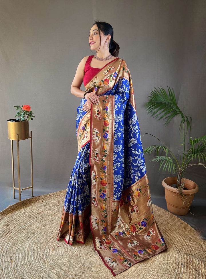 Navy Blue Paithani And Patola Silk Saree - PAHRAVA