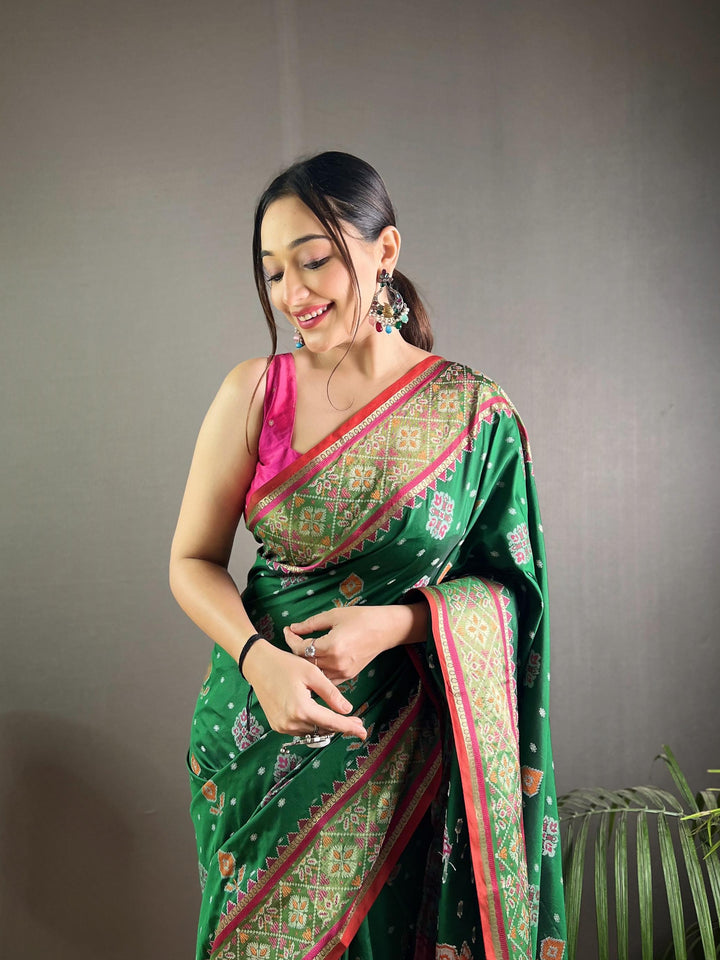 Traditional Green Soft Rangeen Patola Silk Saree - PAHRAVA