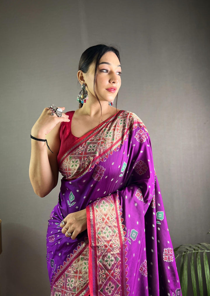 Pure Purple Soft Rangeen Patola Silk Saree - PAHRAVA