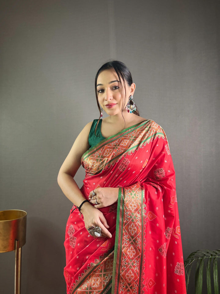 Ruby Red Soft Rangeen Patola Silk Saree - PAHRAVA