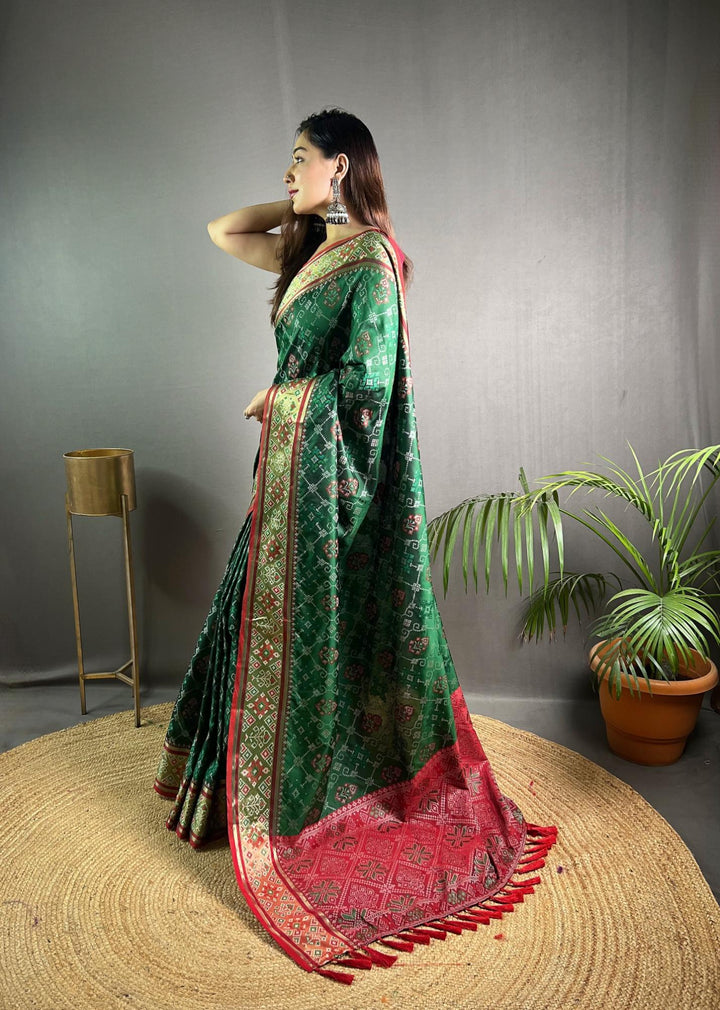 Antique Green Soft Rangeen Patola Silk Saree - PAHRAVA