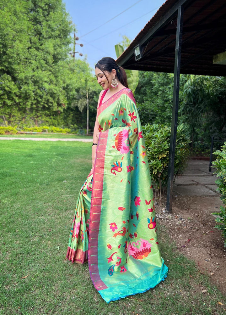 Pastel Green Exquisite Paithani Silk Saree - PAHRAVA