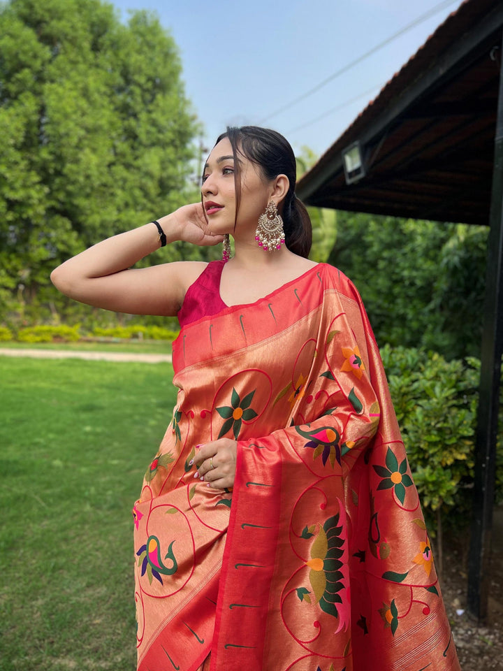 Plum Peach Exquisite Paithani Silk Saree - PAHRAVA