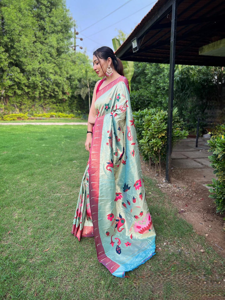 Sky Blue Exquisite Paithani Silk Saree - PAHRAVA