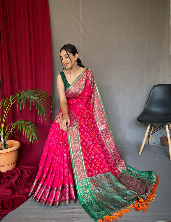 Rani Pink Soft Rangeen Patola Silk Saree - PAHRAVA