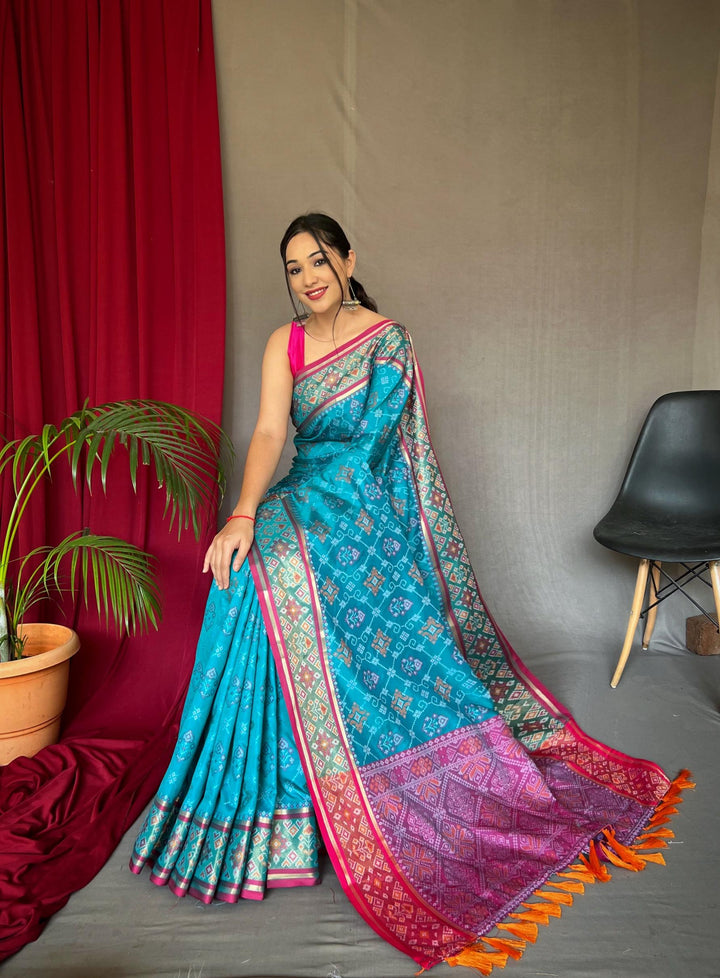 Sea Blue Soft Rangeen Patola Silk Saree - PAHRAVA