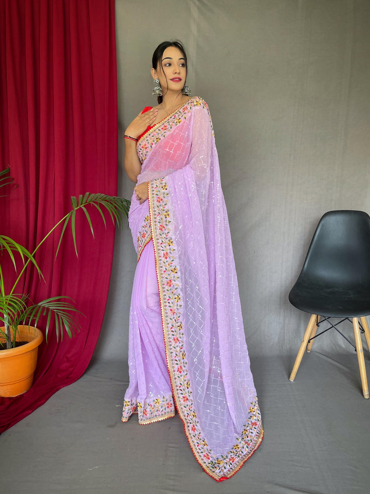 Lavender georgette sequin saree - PAHRAVA