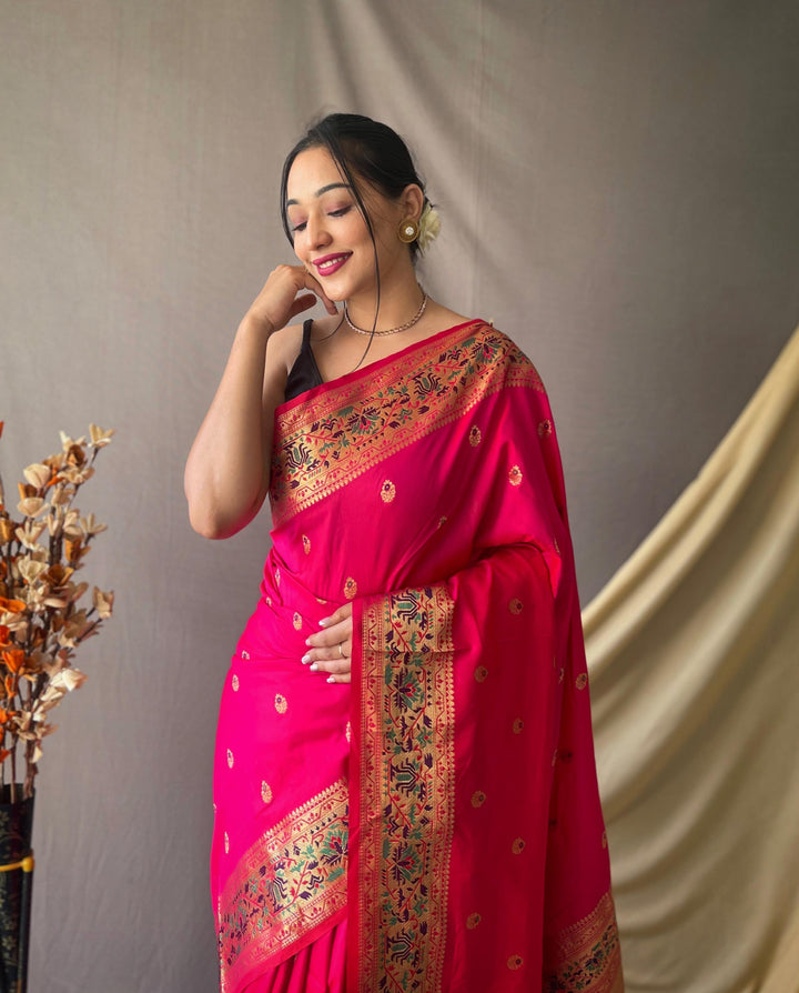 Dark Pink Paithani Soft Silk Saree - PAHRAVA