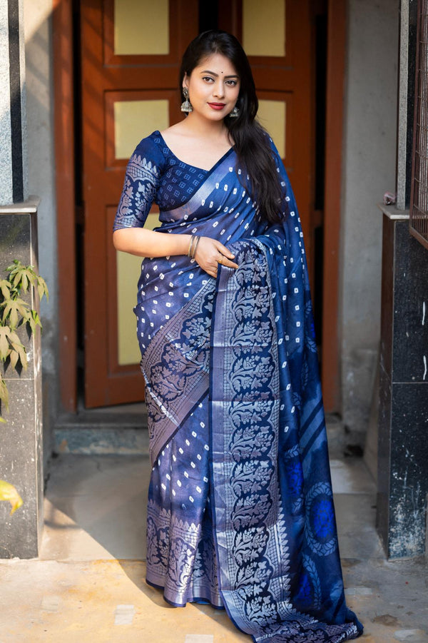 Navy Blue Soft Jute Silk Saree.