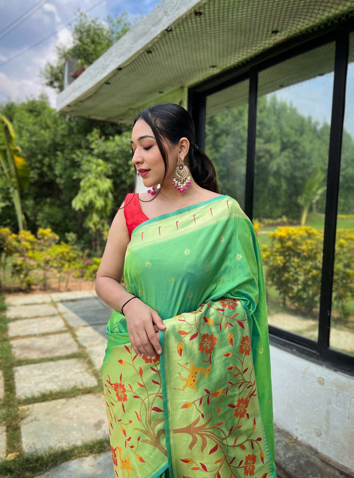 Light Green Paithani Silk Saree - PAHRAVA