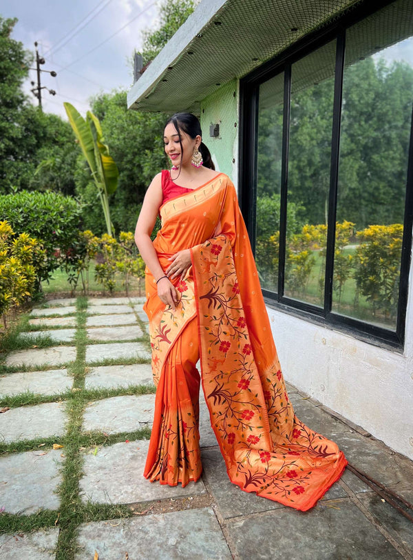 Rust Orange Paithani Silk Saree - PAHRAVA