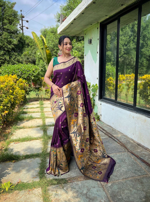 True Violet Paithani Silk Saree - PAHRAVA