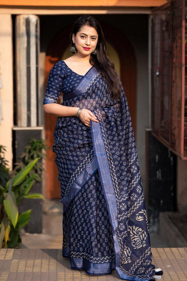 Royal Blue Soft linen saree.