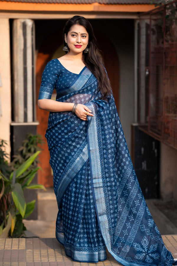 Regal Blue Soft linen saree.