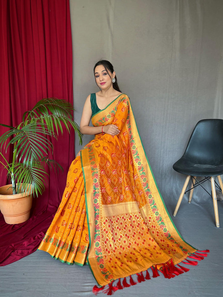 Bright Orange Pure Kachii Patola Silk Saree - PAHRAVA