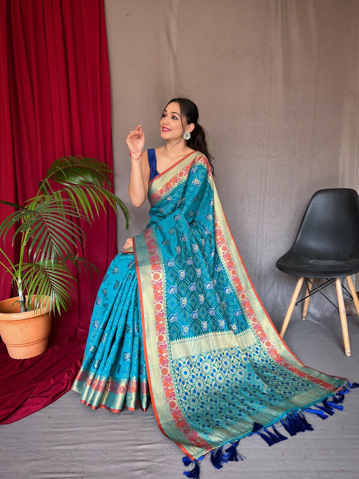 Light Blue Pure Kachii Patola Silk Saree - PAHRAVA