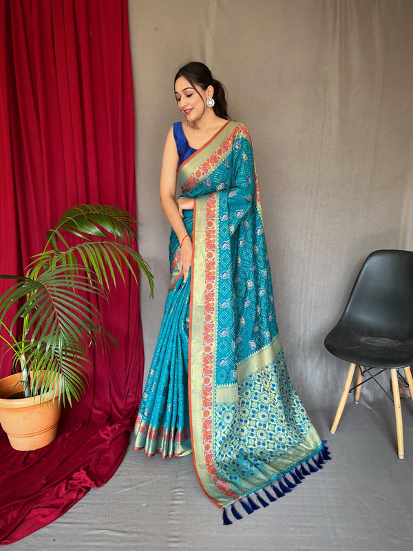 Light Blue Pure Kachii Patola Silk Saree - PAHRAVA