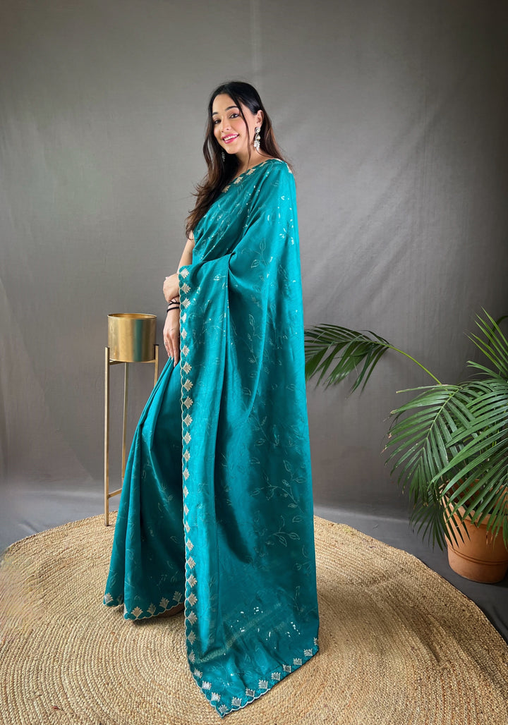 Turquoise Blue Ruhi Silk Saree - PAHRAVA