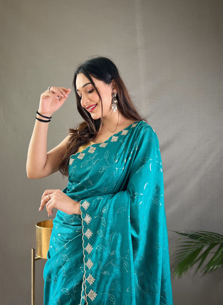 Turquoise Blue Ruhi Silk Saree - PAHRAVA