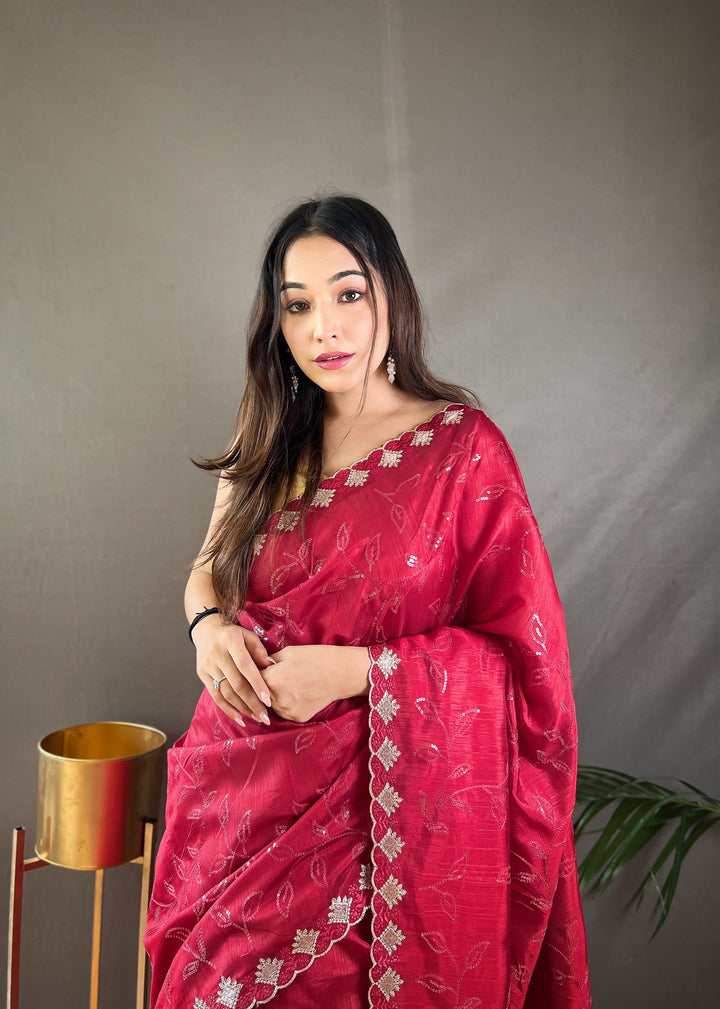 Rosy Red Ruhi Silk Saree - PAHRAVA