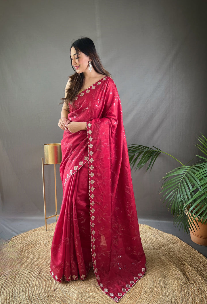 Rosy Red Ruhi Silk Saree - PAHRAVA