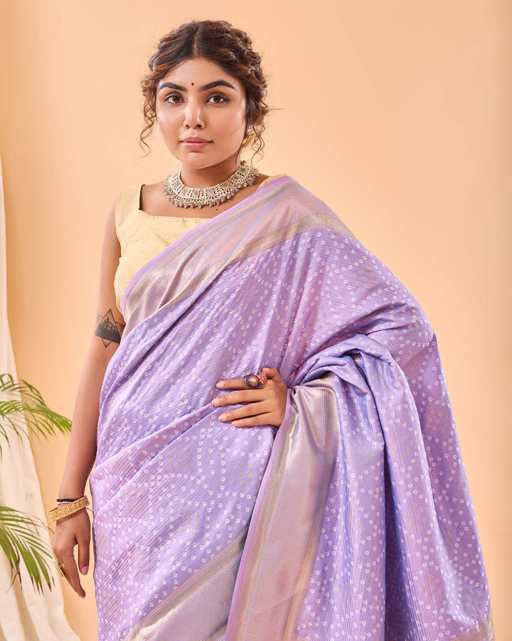 Lilac Lavender Bandhej paithani silk saree - PAHRAVA