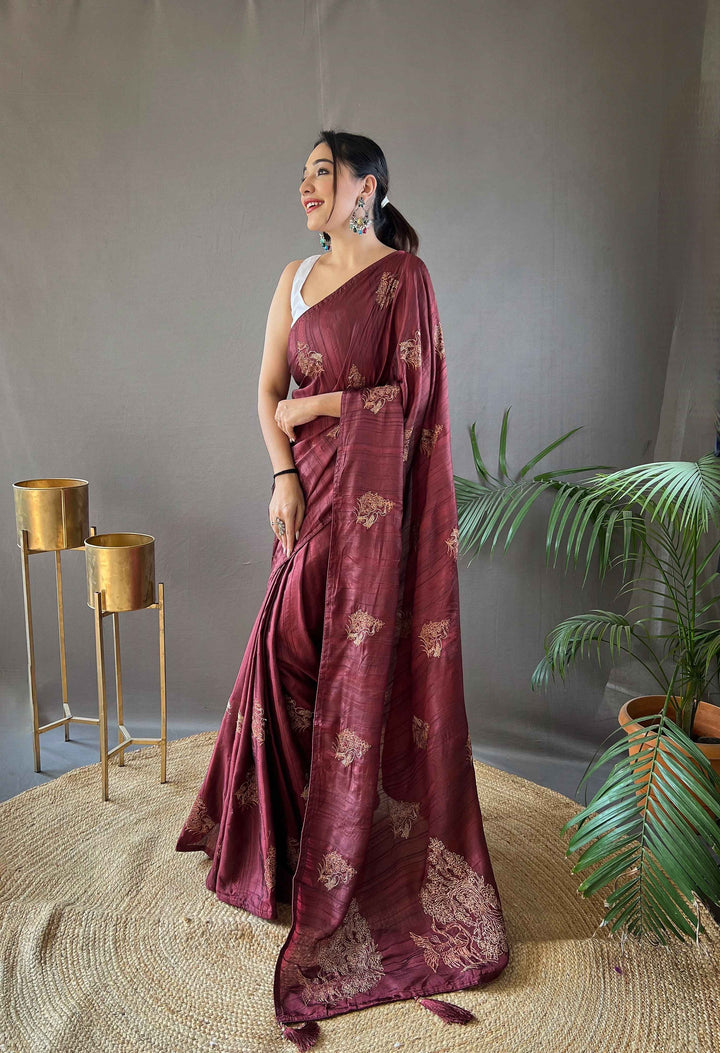 Majestic Maroon silk saree - PAHRAVA