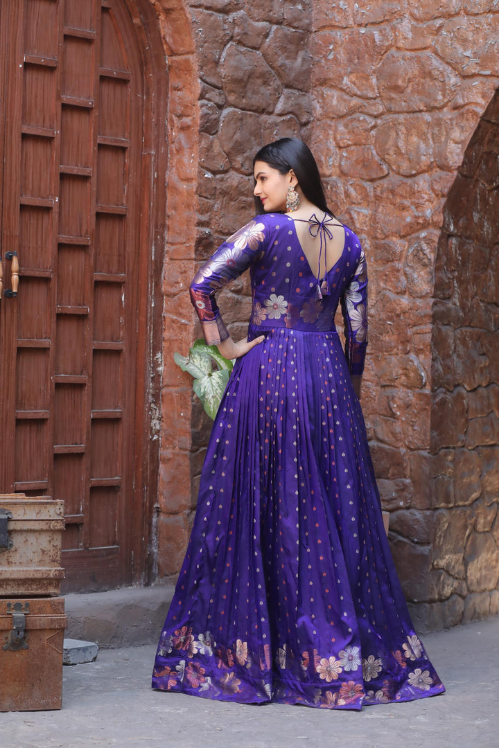 Rich blue Modern silhouette traditional gown - PAHRAVA