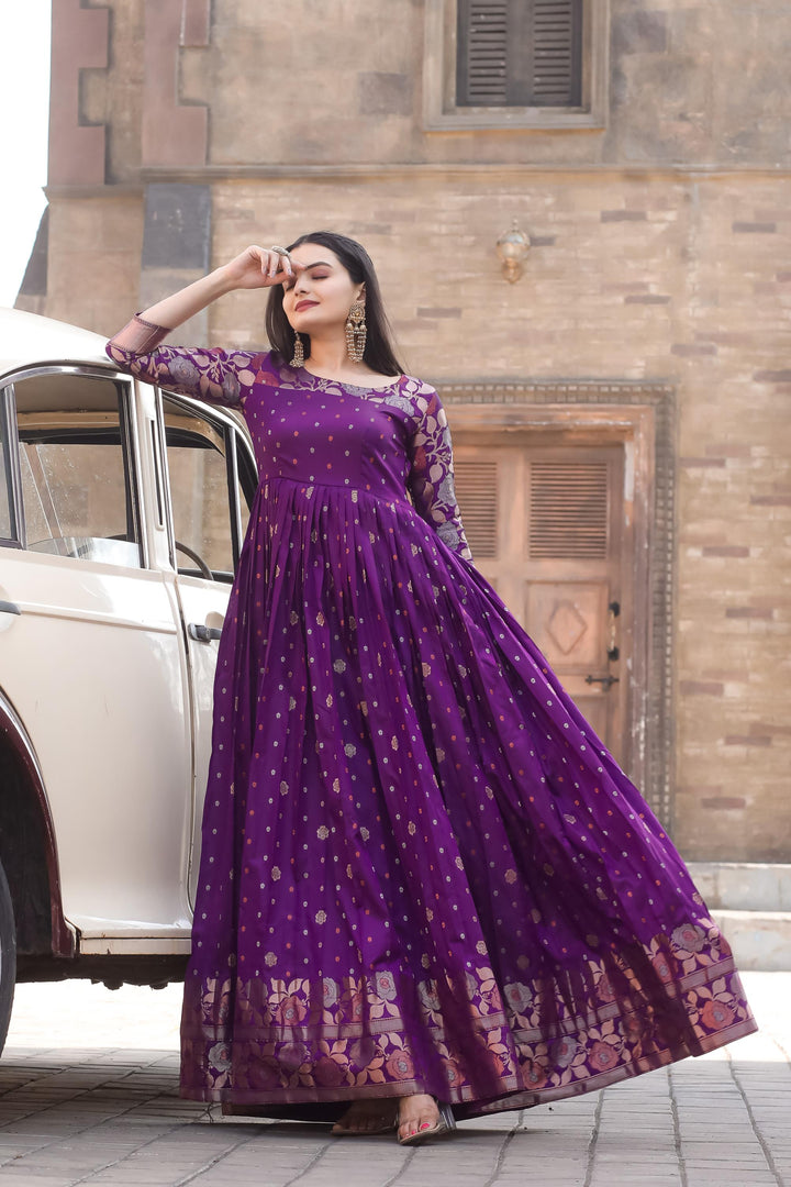 Purple traditional gown with contemporary twist - PAHRAVA