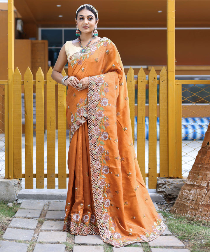 Tango Orange silk saree - PAHRAVA