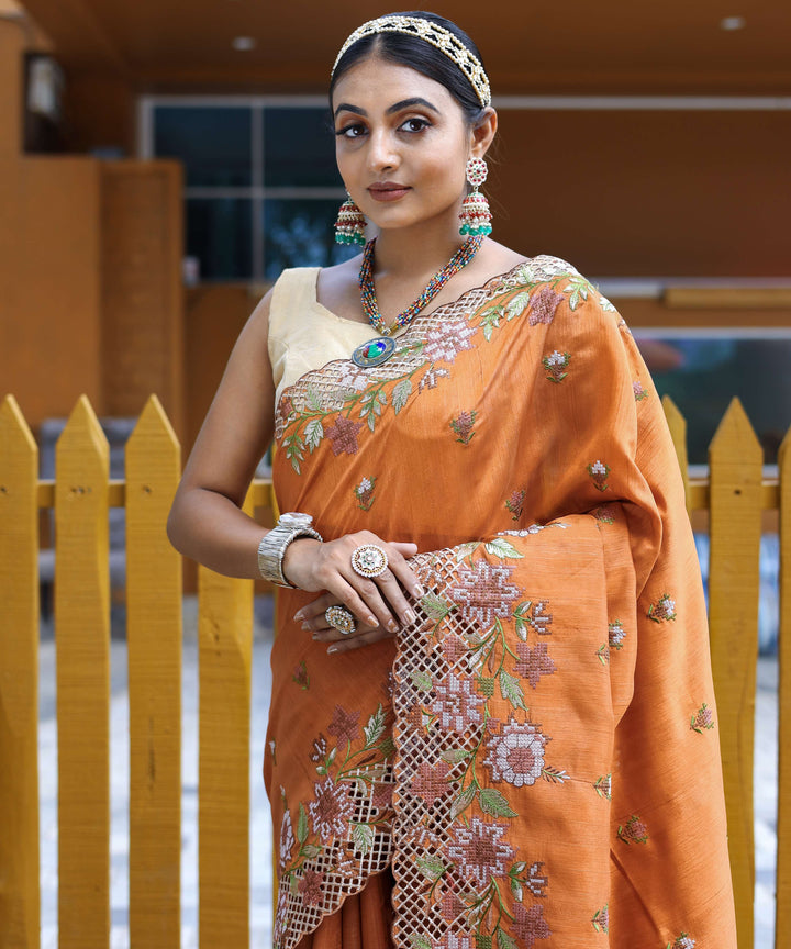 Tango Orange silk saree - PAHRAVA