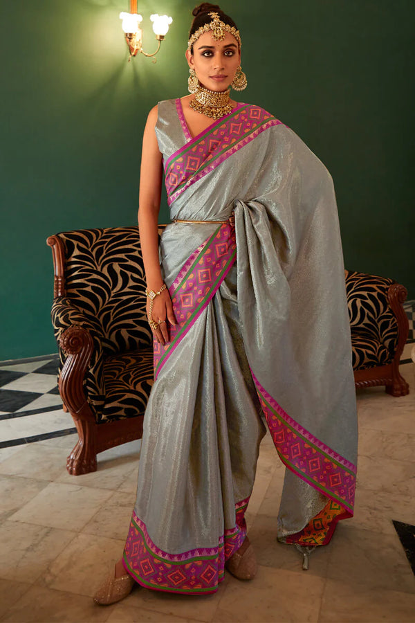 Grey Kanji-Varam Silk with Patola Fusion Saree.