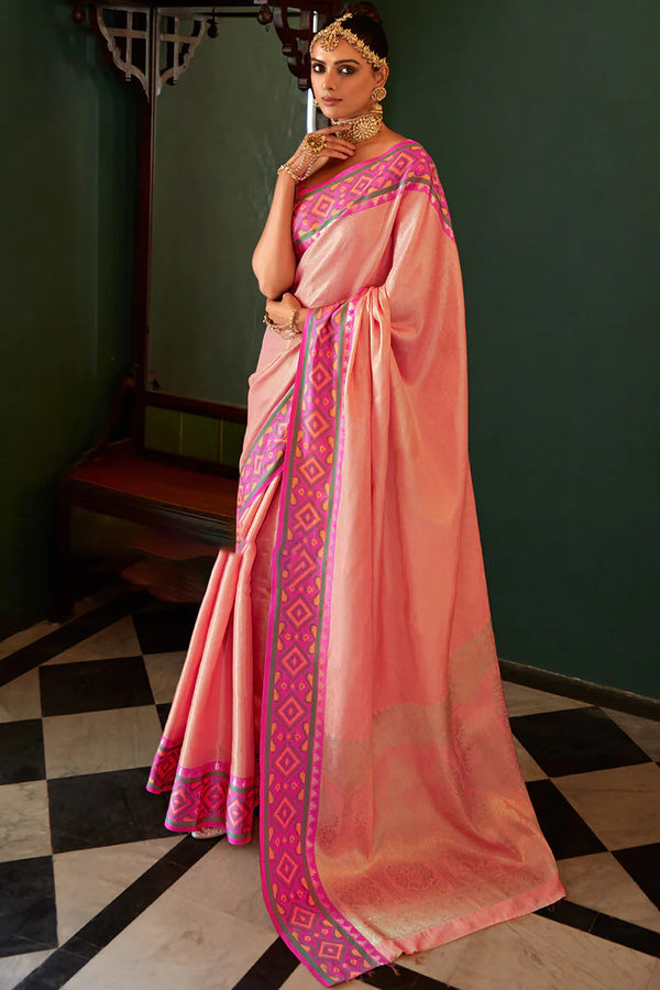 Peach Kanji-Varam Silk with Patola Fusion Saree.