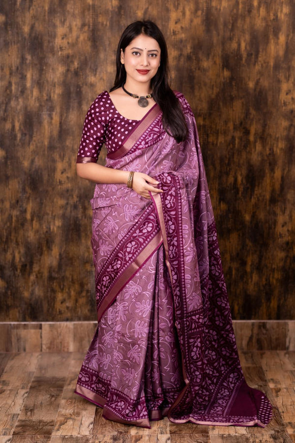 Dull Pink soft cotton crape saree with Pattu border.