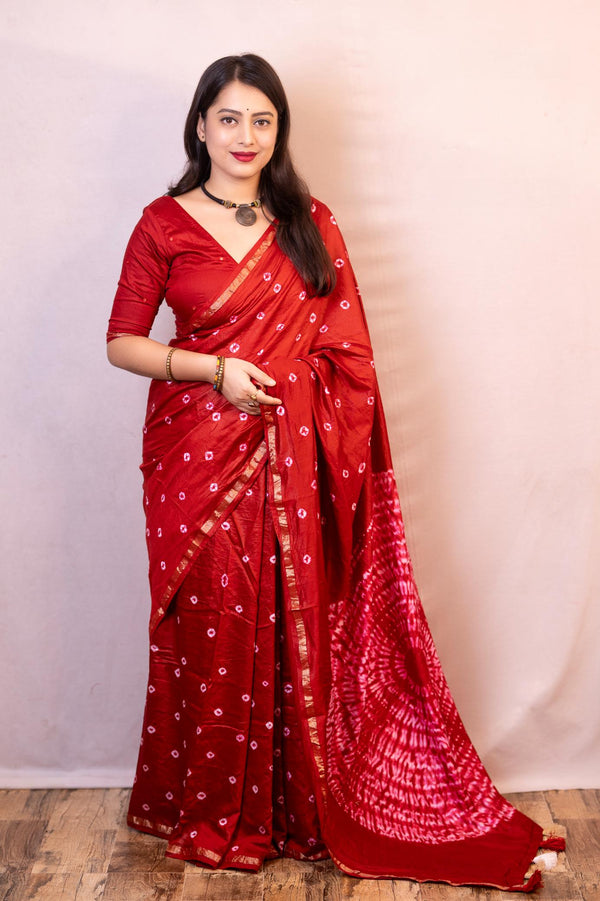 Traditional Red Chanderi Cotton Saree.