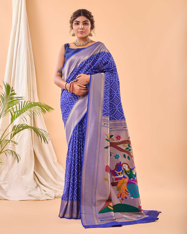 True Violet Bandhej paithani silk saree - PAHRAVA