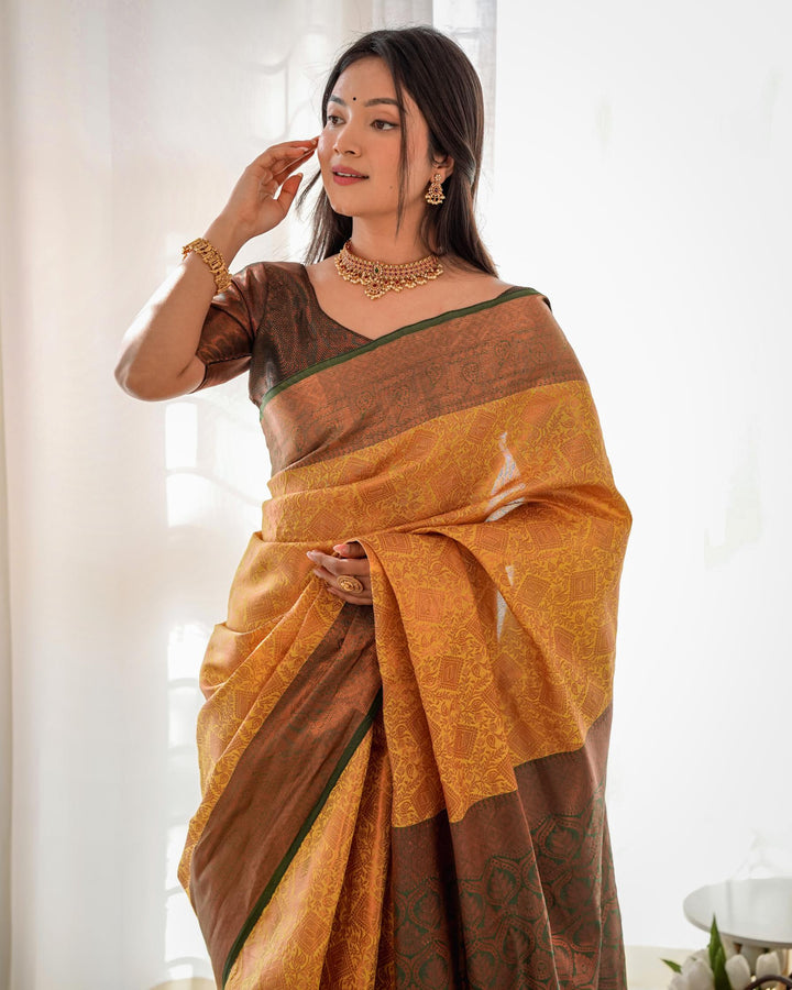 Mustard yellow pattu kanjivaram silk saree - PAHRAVA