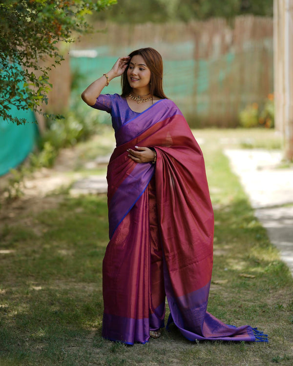 Muted Pink Kubera Pattu Kanji-Varam Silk with Two-Tone Border Saree.