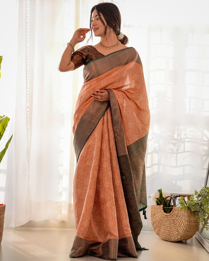 Khakhi brown pattu kanjivaram silk saree - PAHRAVA