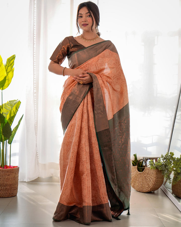 Khakhi brown pattu kanjivaram silk saree - PAHRAVA