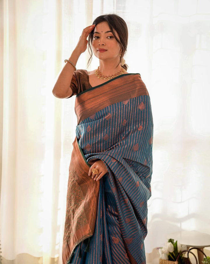 Dark electric blue pattu kanjivaram silk saree - PAHRAVA